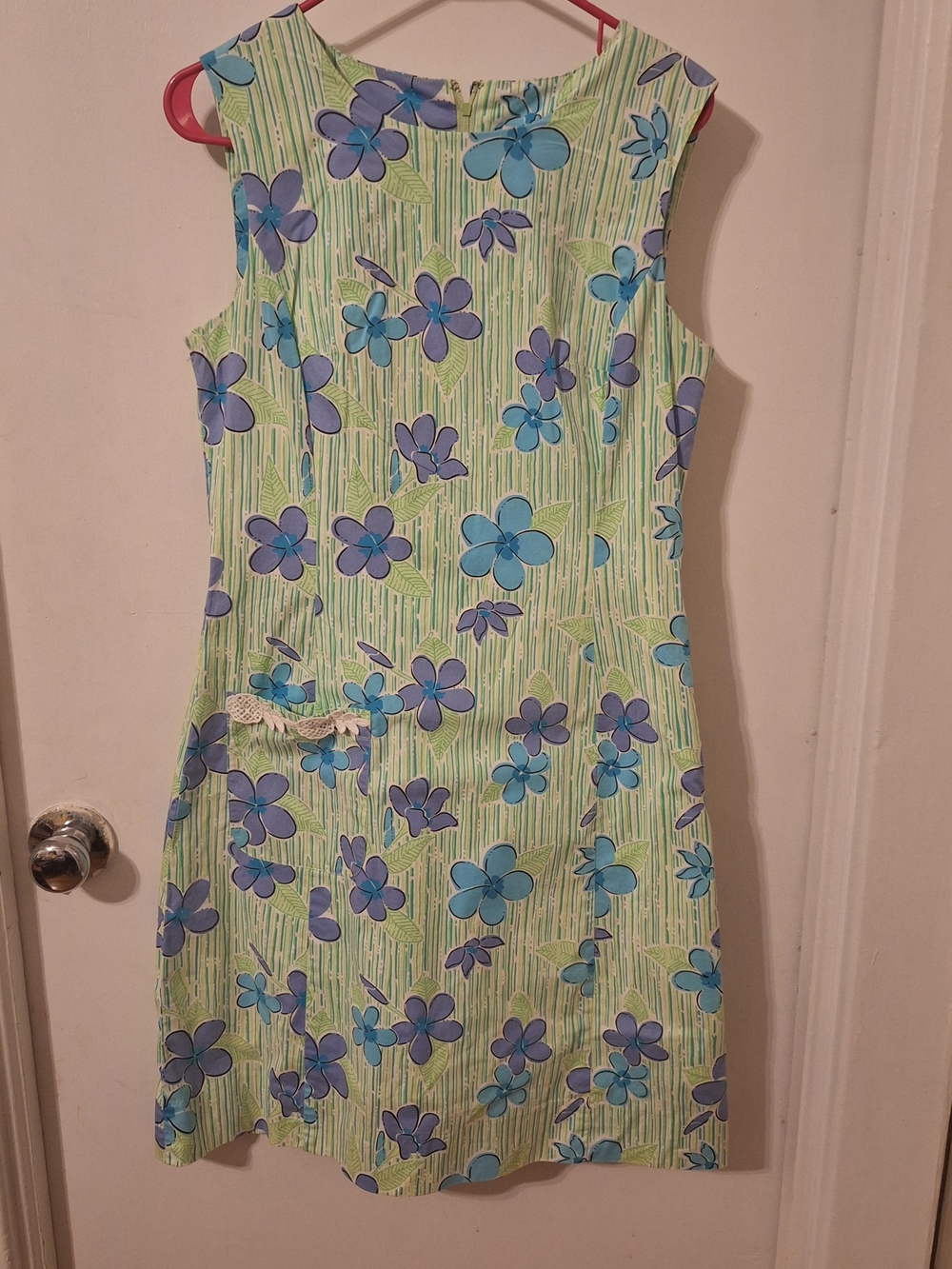 Lilly Pulitzer Lime Green Floral Mini Dress with Blue & Lavender Flowers